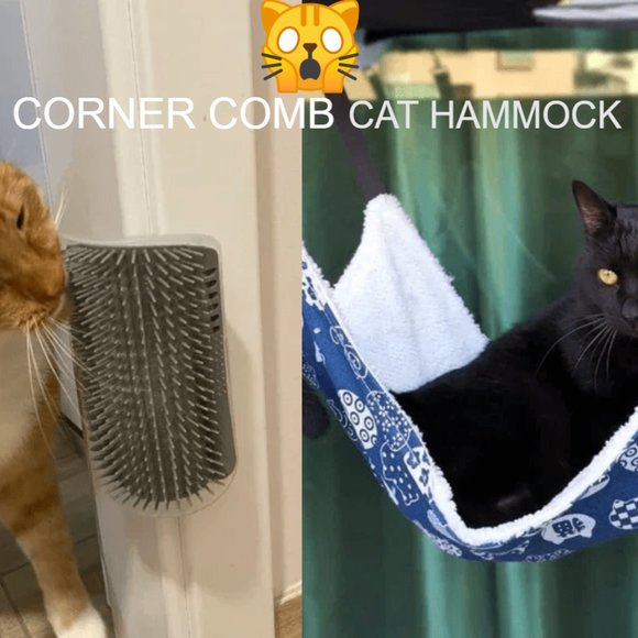 Cat Hammock Bed Lounger And Cat Corner Self Grooming Brush Comb Groomer - Picture 2 of 16